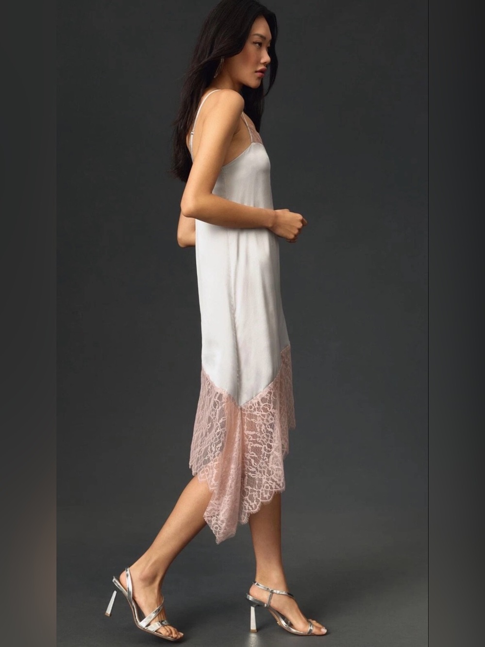 Anthropologie Women’s Lace-Trimmed Asymmetrical Midi Slip Dress Size 2 NWT - Picture 3 of 10